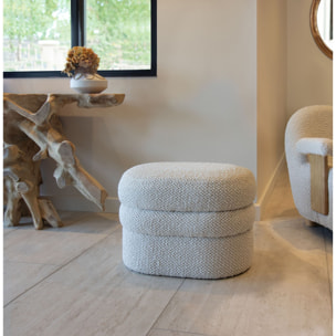 Pouf en bouclette écru et structure en bois  ULYSSE