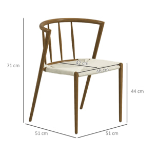 Pack de 2 Sillas de Comedor con Asiento de Cuerda de Papel Sillas de Cocina Apilables Estilo Moderno Carga 120 kg 51x51x71 cm Roble y Crema