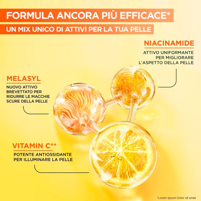 Siero Viso Anti-Macchie SkinActive Vitamina C+ Illuminante Uniformante Antiossidante con Acido Salicilico Niacinamide e Melasyl - Flacone da 30ml