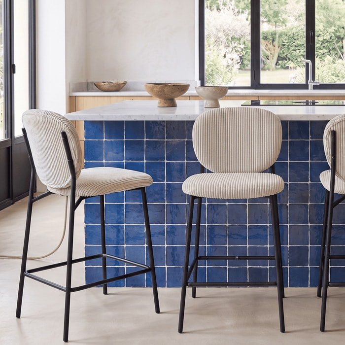 Lot de 2 tabourets de bar en velours côtelé - BETTY