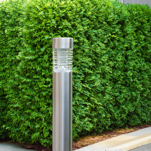 Well Home Luz solar de acero inoxidable con pantalla de cristal y LED blanco cálido Ø6x27cm