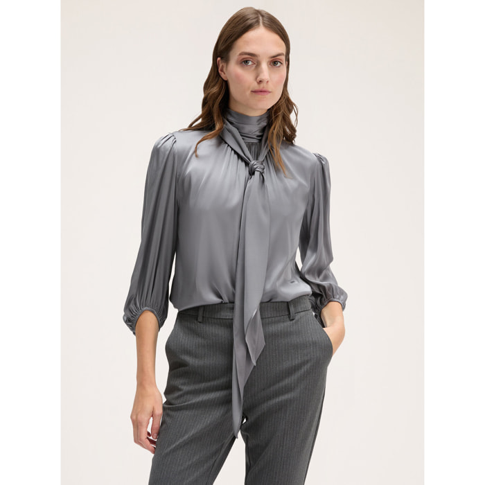 Motivi - Blusa satin con collo a fusciacca - Grigio