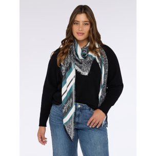 Fiorella Rubino - Foulard lungo con stampa e bordi sfrangiati - Nero