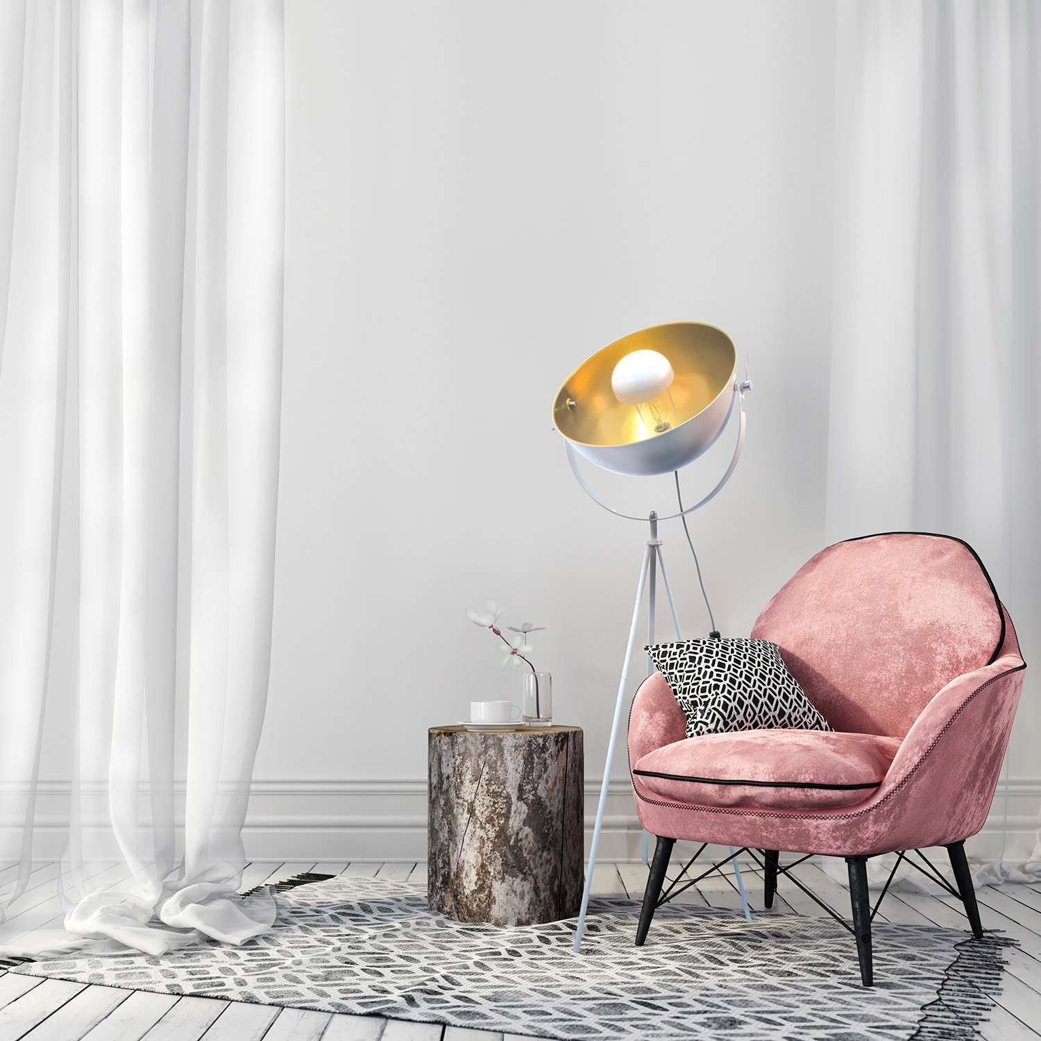 Lampadaire Cinema Blanc Interieur Or Jaune