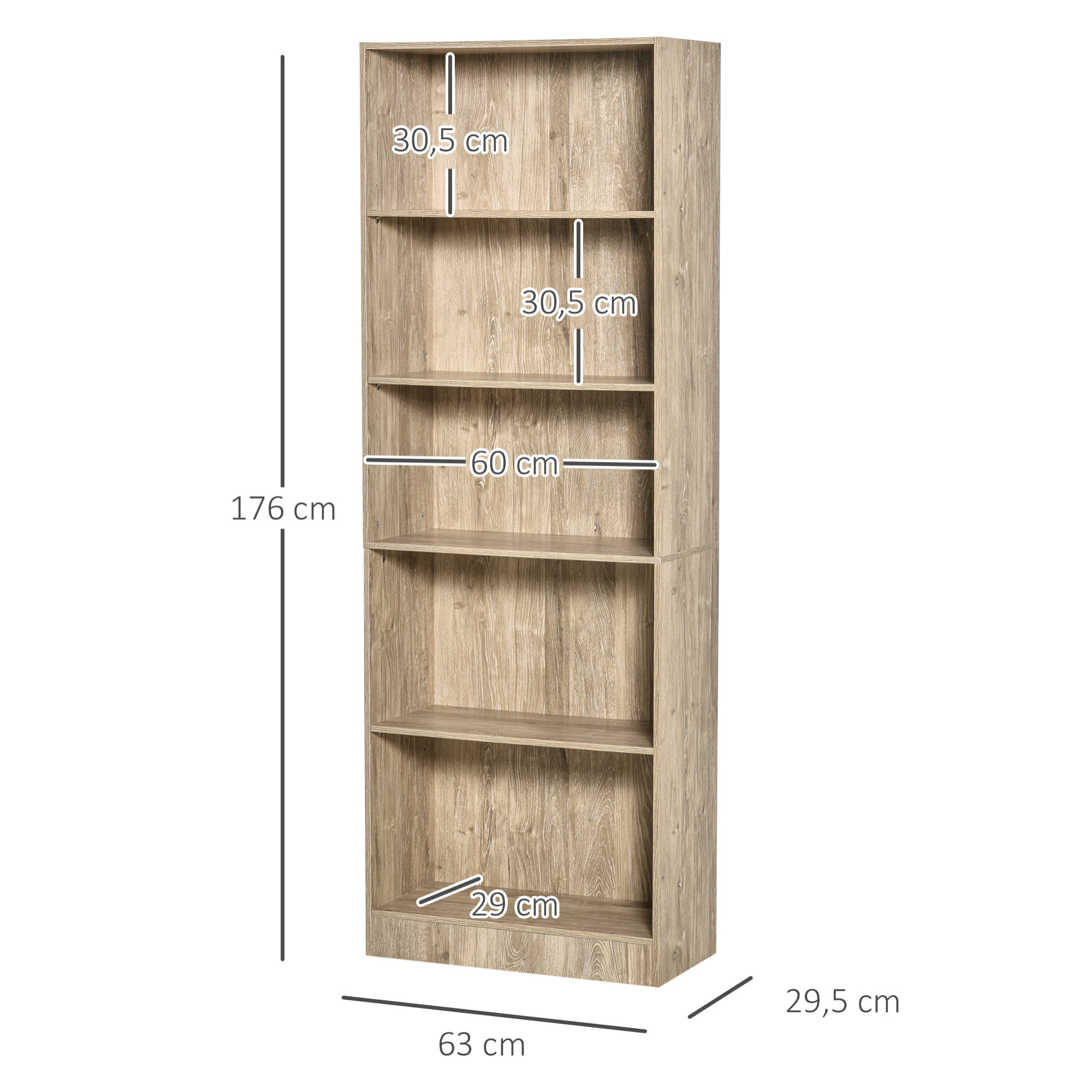 Librería Estantería para Oficina de Madera 63x29,5x176cm