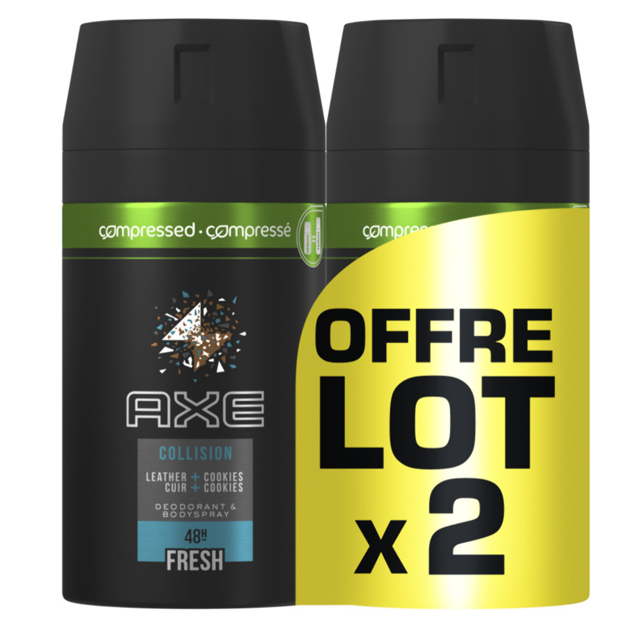 Pack de 2 - Axe Déodorant Collision Cuir Cookies Spray Compressé Lot 2x100ml