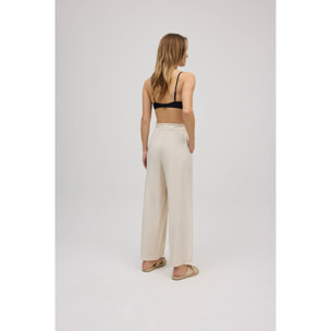 Pantaloni in lino a gamba larga con apertura