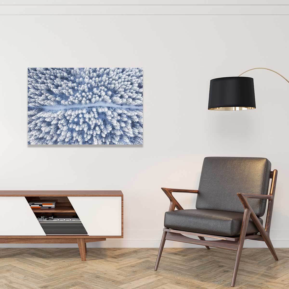 Tableau foret bleue de neige blanche  Tableau alu Dibond