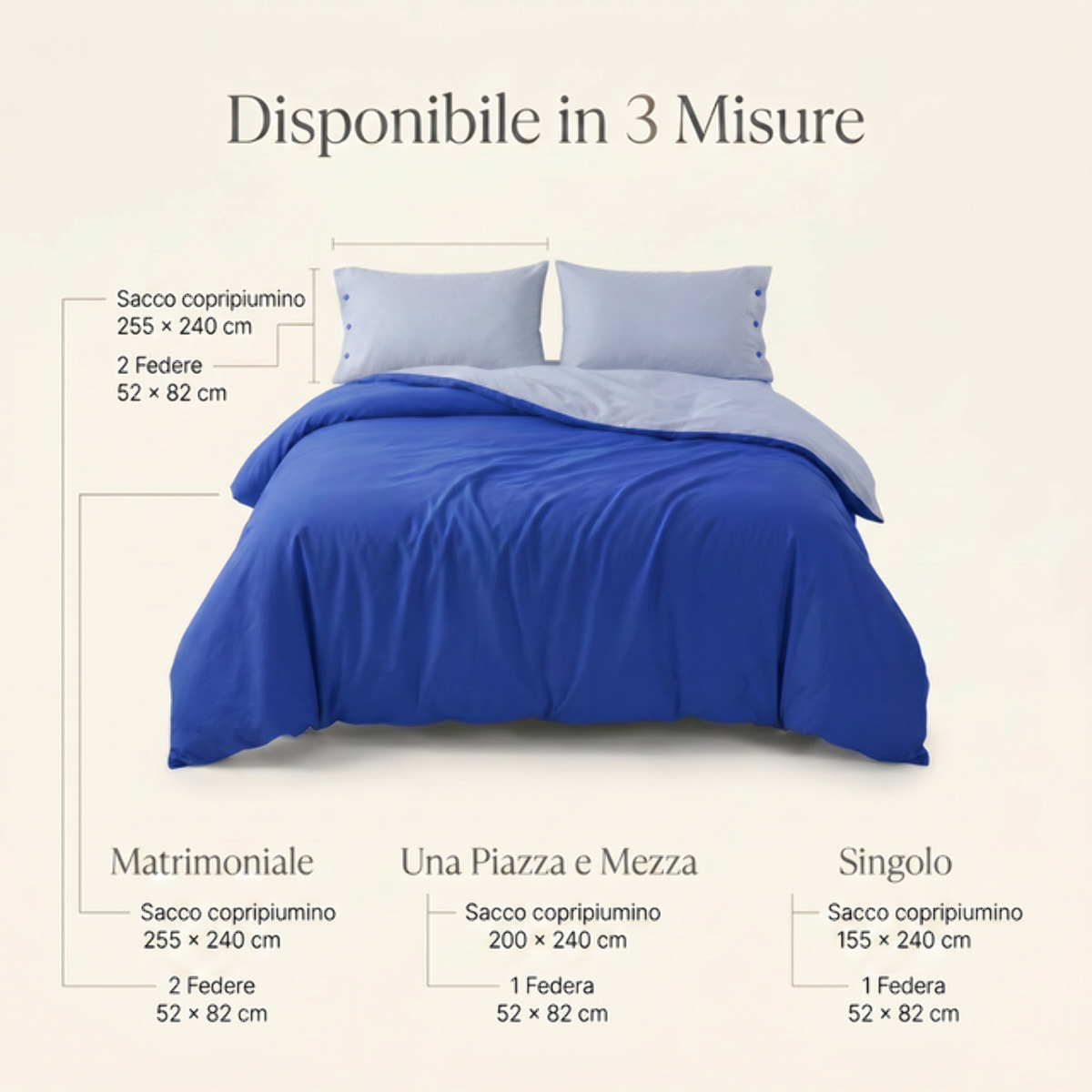 Parure copripiumino singolo in cotone bicolore morbido e traspirante, set sacco copripiumino con federa, design semplice ed elegante, tessuto resistente e certificato OEKO-TEX, facile da lavare, comfort naturale per uso quotidiano