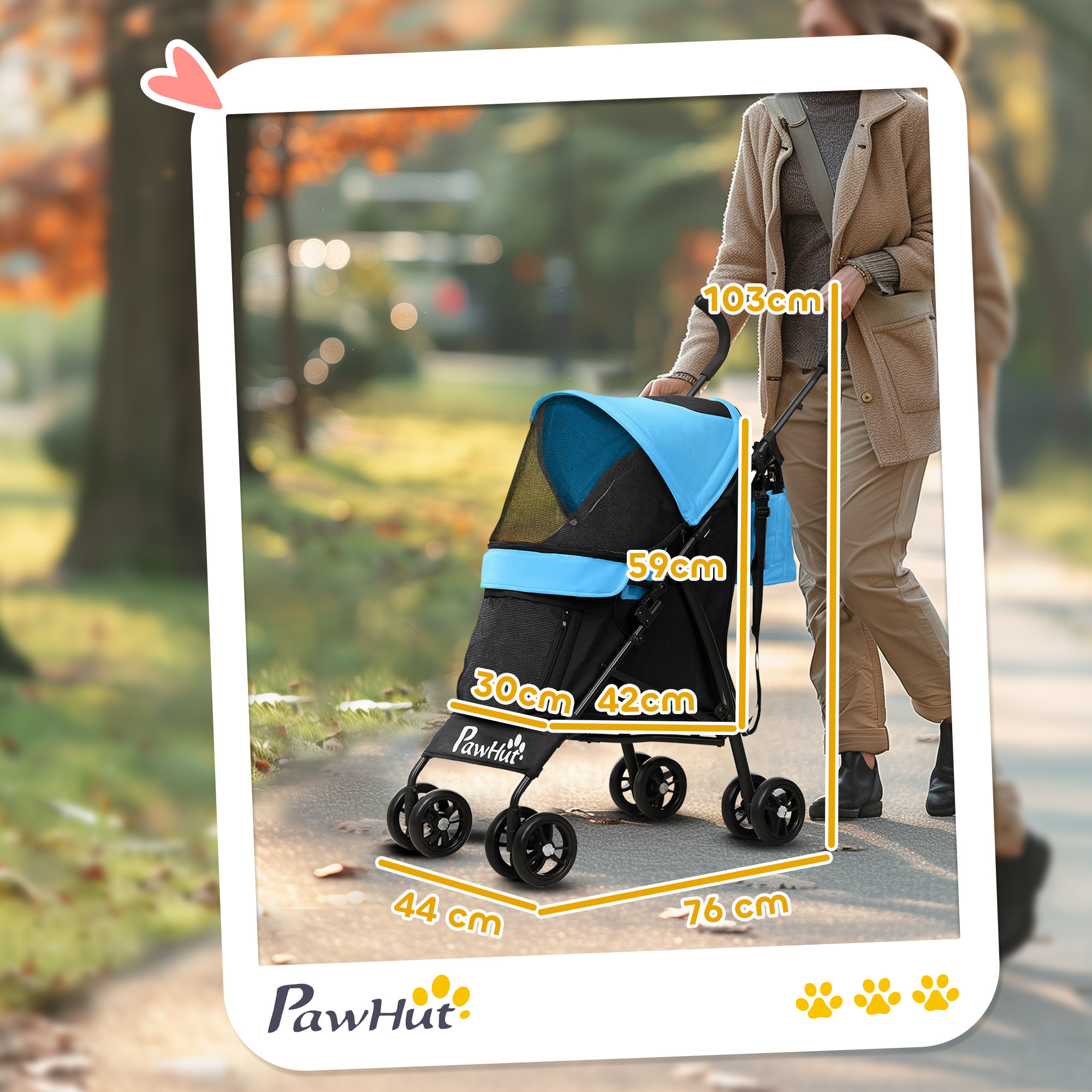 Cochecito para Perros Pequeños con Estructura de Paraguas Carrito para Perros Plegable con Cojín Lavable Portavaso Ventanas de Malla y Bolsa de Almacenamiento Azul