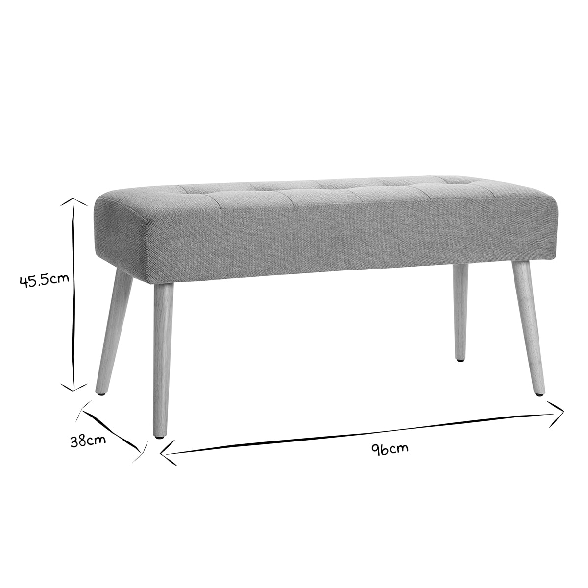 Banc scandinave capitonné en tissu effet velours texturé terracotta et bois clair L96 cm GUESTA