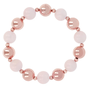 Bracciale con Bead Lucide e Pietra Naturale Quarzo Rosa Sfaccettato