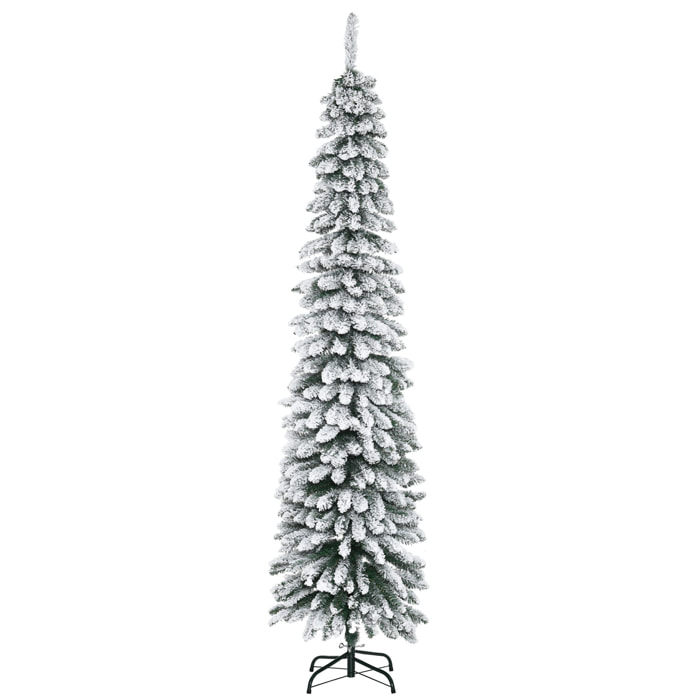 HOMCOM Árbol de Navidad Artificial 210 cm con Nieve Ignífugo con 490 Ramas Hojas de PVC Base Plegable y Soporte Metálico Decoración Navideña para Interiores Verde