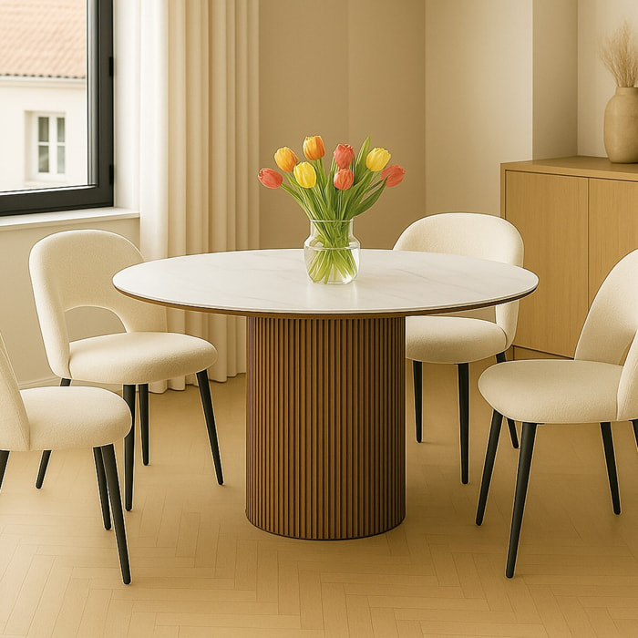 Table à manger ronde en céramique bicolore 6 places - MIRA