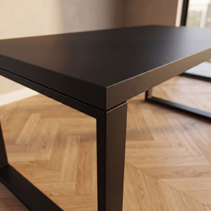 Tavolo da pranzo 220x100cm in legno e metallo con piedi squadrati e ripiano in colore legno nero