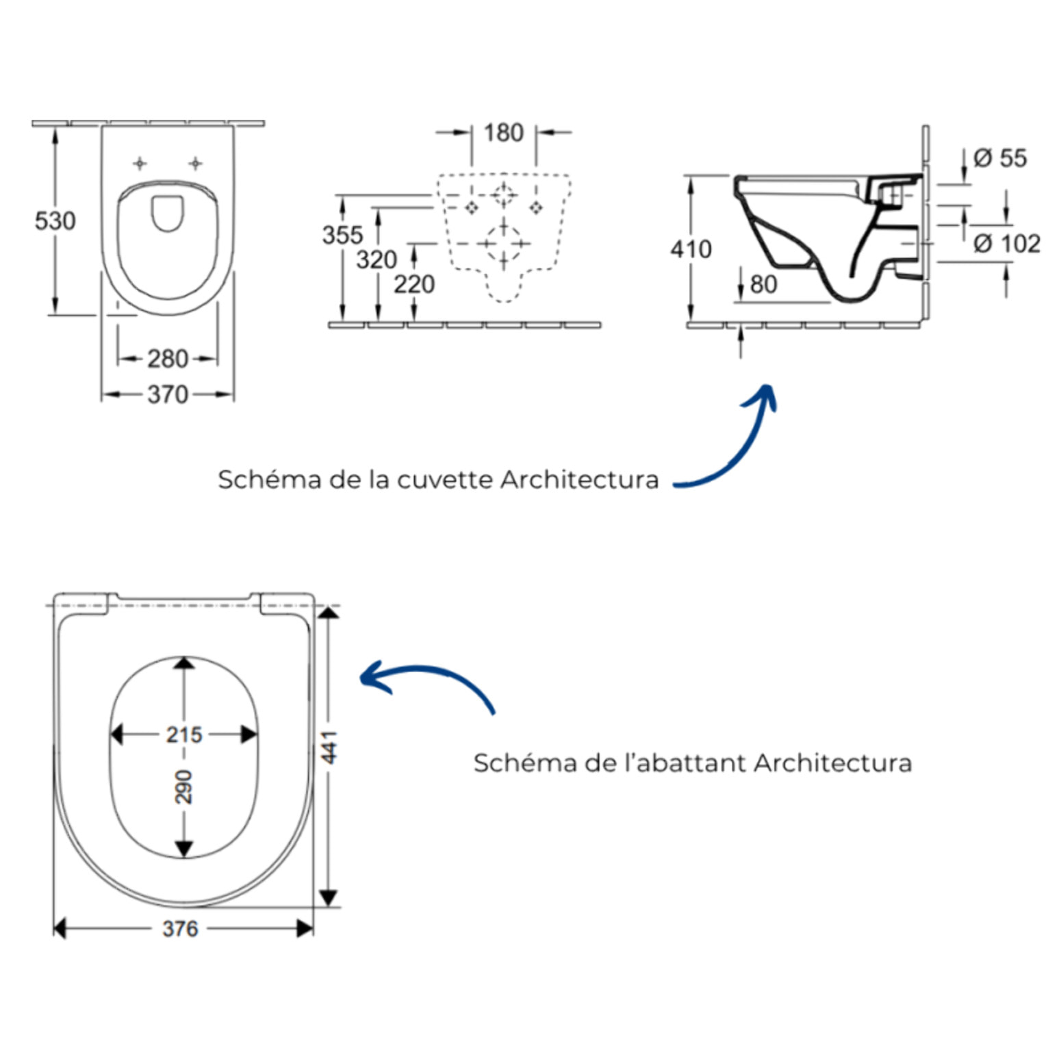 Cuvette WC suspendu sans bride VILLEROY & BOCH Architectura avec abattant