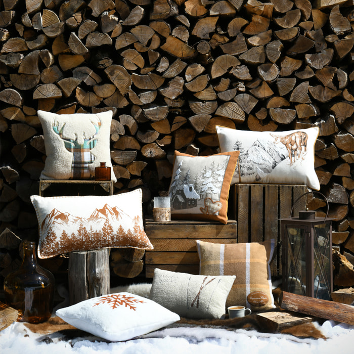 Coussin décoratif en coton montagne et forêt - Marron Clair