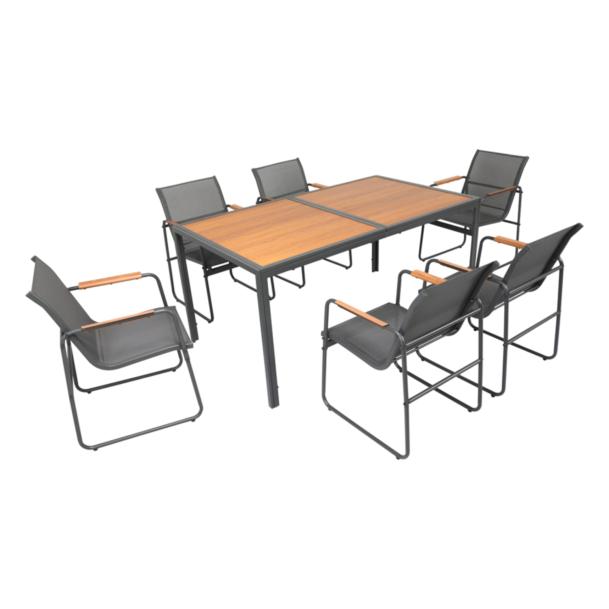 ALPHY Salon de jardin 6 places anthracite et bois