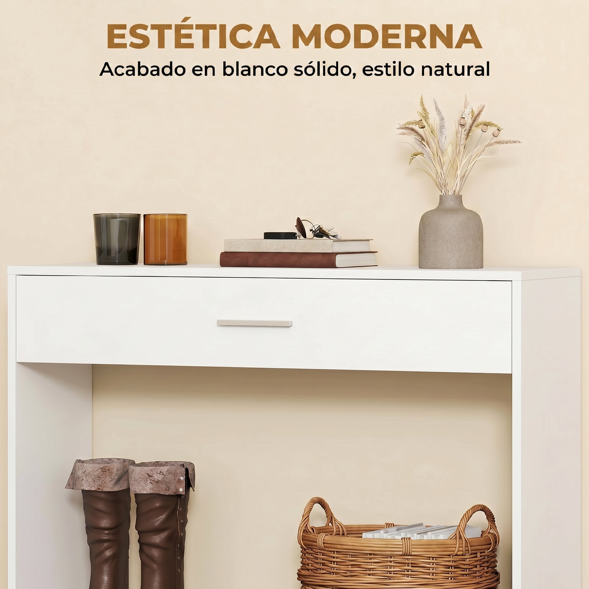 Recibidor de Entrada con Espejo, Cajón y Estante, Mueble de Recibidor de 2 Piezas con Mesa Consola y Espejo, Diseño Antivuelco, para Pasillo, 91,5x27,9x85,5 cm, Blanco