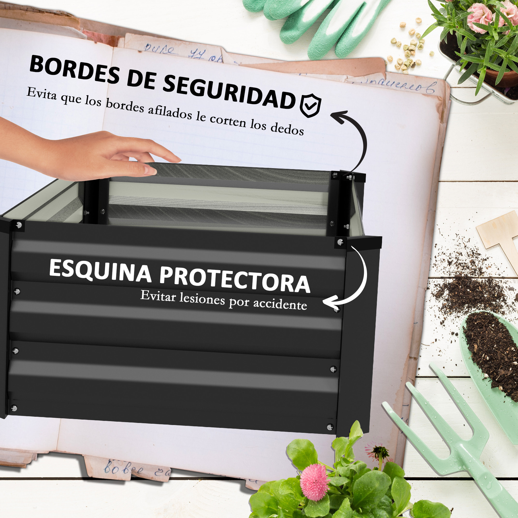 Juego de 2 Jardineras de Exterior de Acero Huerto Urbano Rectangular para Cultivos Plantas Flores para Patio Jardín 100x60x30 cm Gris Oscuro
