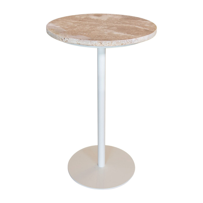 Meuble d'appoint en métal blanc et plateau en travertin TRAVI