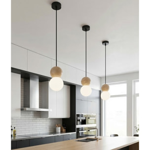 Lampada a sospensione LOOP in acciaio nero e legno
