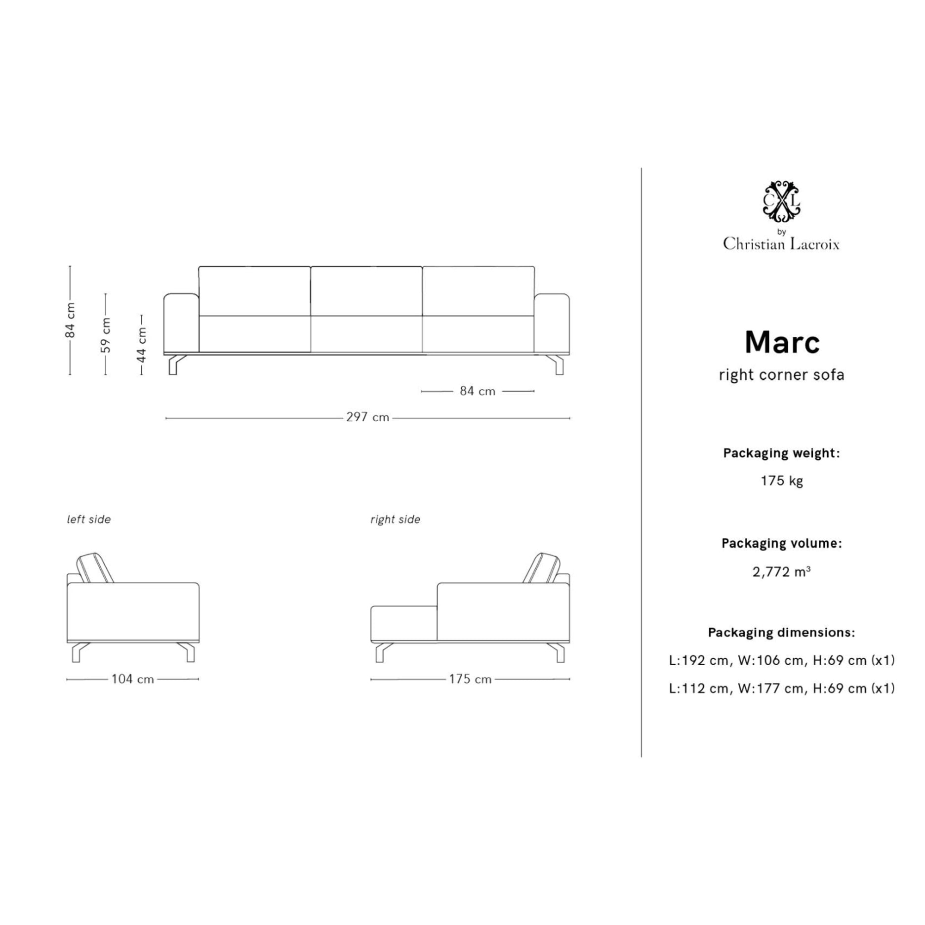 Canapé d'angle droit "Marc" 5 places en tissu structurel bleu