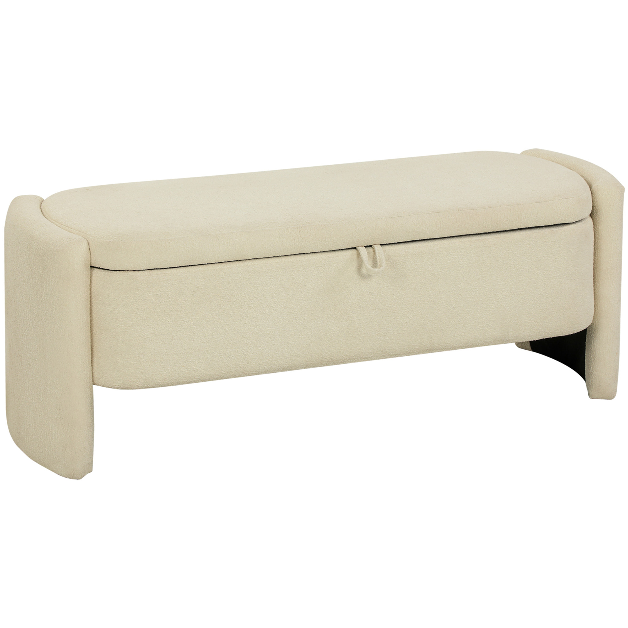 Banquette coffre de rangement design bouclette arrondi beige