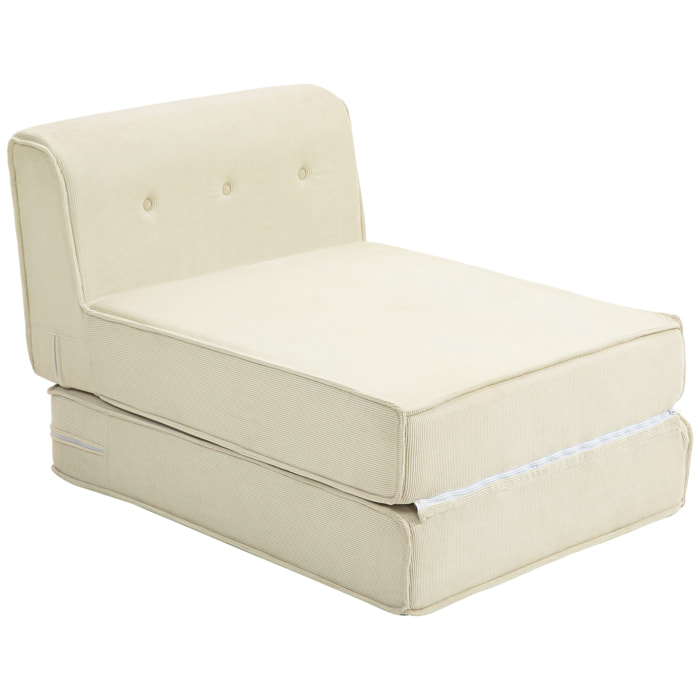 Matelas lit fauteuil futon chauffeuse pliable pliant longueur 195 cm velours côtelé crème