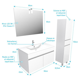 Ensemble caisson colonne miroir et vasque - Blanc