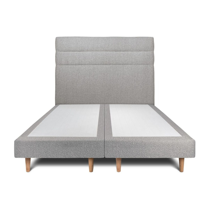 Lit avec tête de lit bandes horizontales bouclette et sommier tapissier Ep14