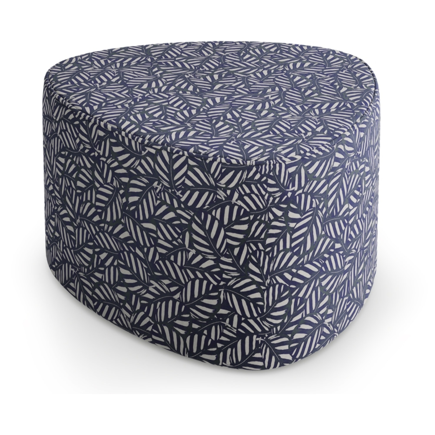 Pouf "Andalou" en velours motif bleu marine