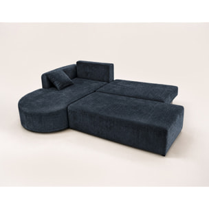 Miro - Canapé d'angle gauche 4 places convertible avec coffre en velours texturé - Bleu