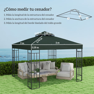 Techo de Repuesto para Cenador 3x3 m Cubierta de Repuesto 370g/㎡ con Techo Doble con Mosquitera Protección UV 30+ Toldo de Recambio para Pabellón Gazebo Verde