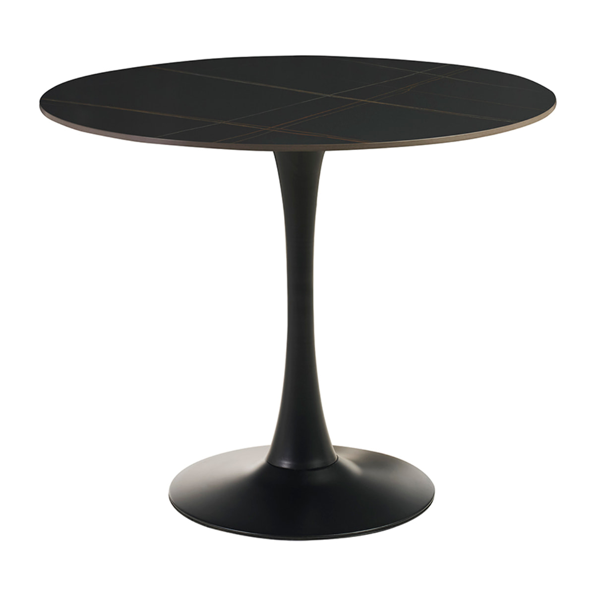 Table à manger design ronde en céramique noire et métal D90 cm MALOU