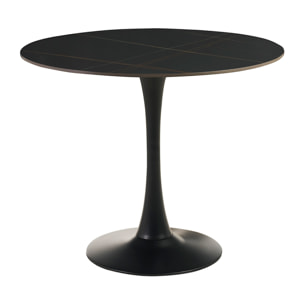Table à manger design ronde en céramique noire et métal D90 cm MALOU