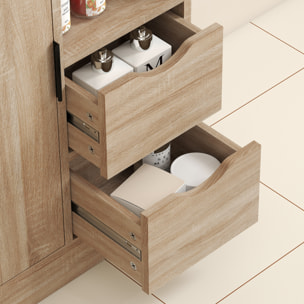 Meuble bas salle de bain porte étagère 2 niches 2 tiroirs - 50 x 25 x 100 cm - naturel
