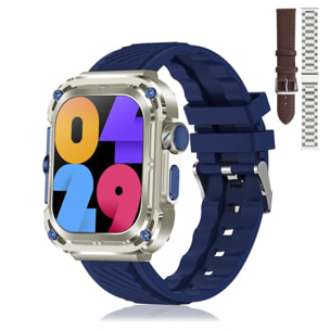 DAM Smartwatch Z85 Max con pantalla 2'', triple correa. Monitores de salud, ECG, tensión. Modos deportivos, llamadas BT. 4,7x1,4x5,5 Cm. Color: Azul Oscuro