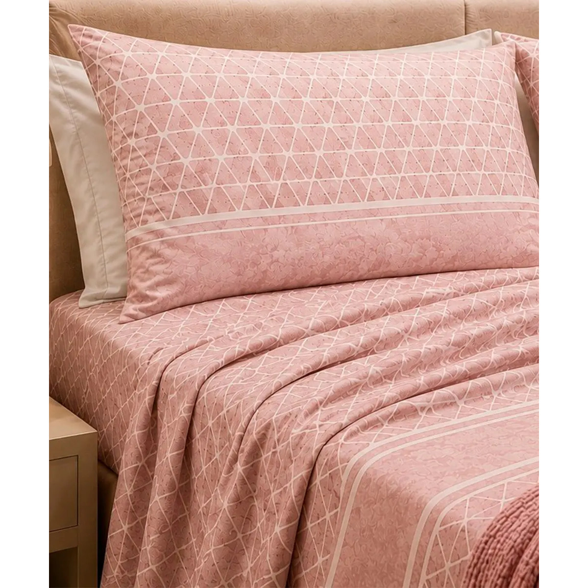 Completo Lenzuola Geo Rosa 100% Cotone e Made in Italy con stampa digitale HD
