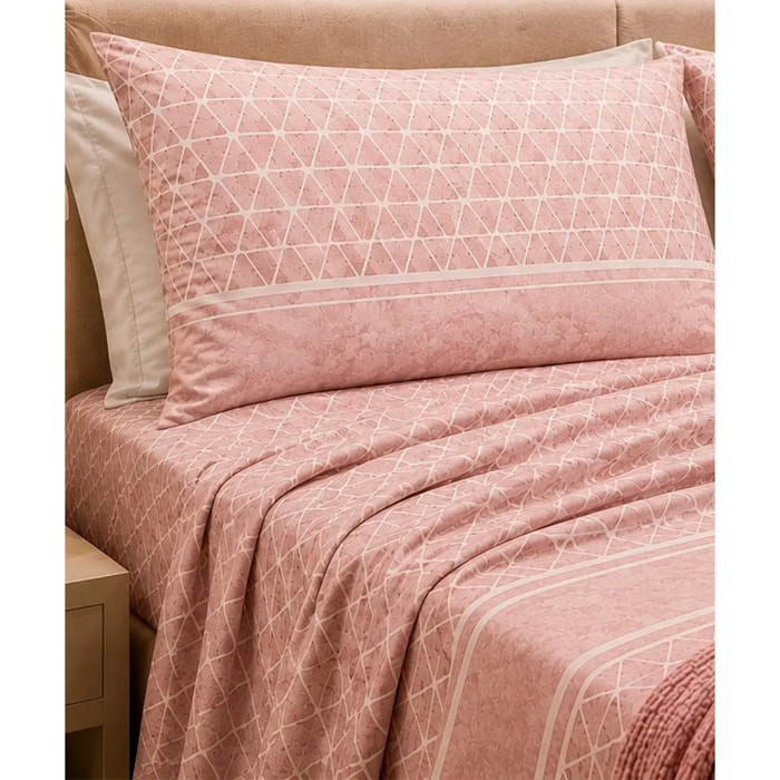 Completo Lenzuola Geo Rosa 100% Cotone e Made in Italy con stampa digitale HD