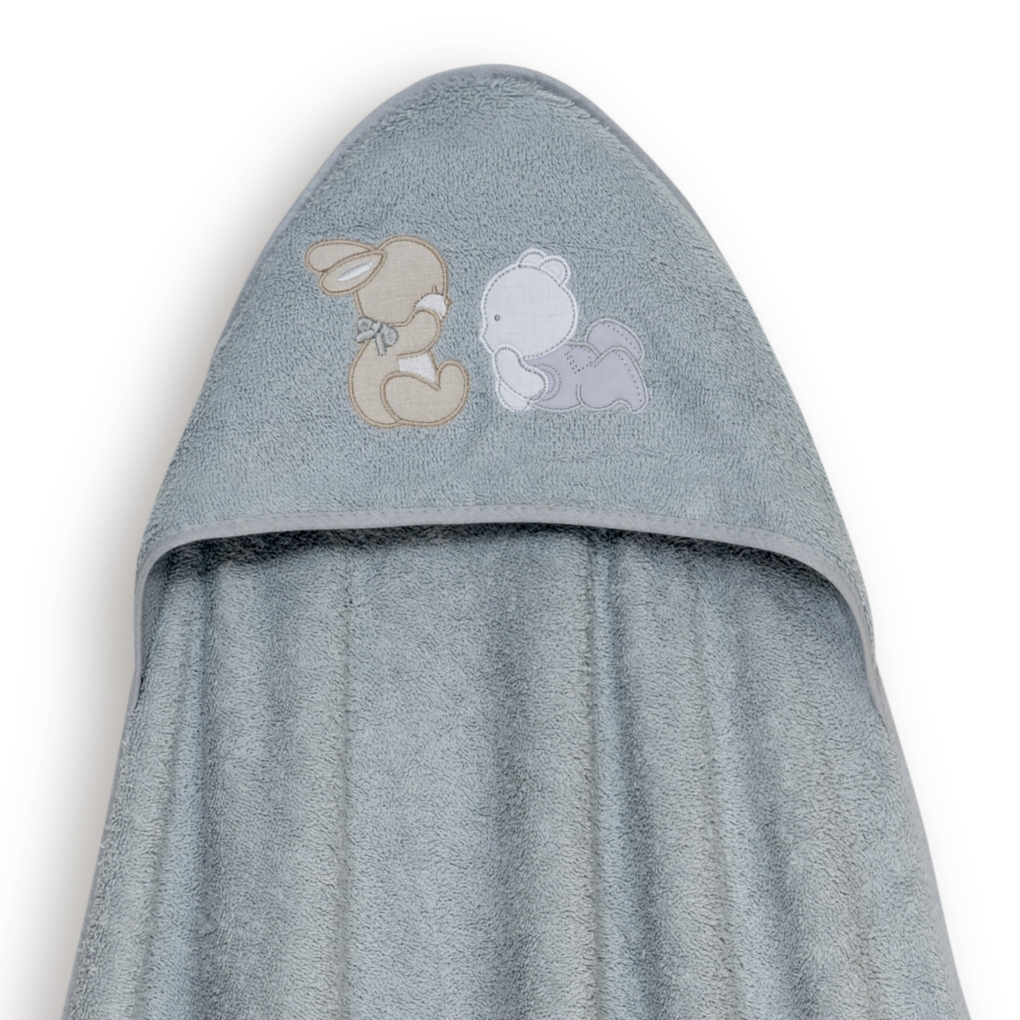 Capa Baño 1X1 Mod Oso Tumbado Conejito+Gorro Gris