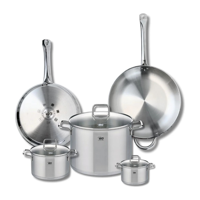 Ensemble de 2 Poêles de cuisson 28 et 32 cm et 3 faitouts 12, 16 et 26 cm Elo Profi Citrin