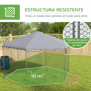 Gallinero para Exterior Grande de Acero 400x346x263 cm Jaula de Gallinas en Forma de Hexágono Cubierta de Tela Oxford Resistente a los Rayos UV e Impermeable para Patio Plata