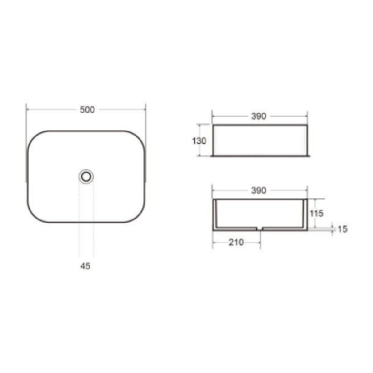 Vasque à poser rectangulaire en céramique 50 x 39 cm - blanc brillant - sans trop-plein - SAT Infinitio