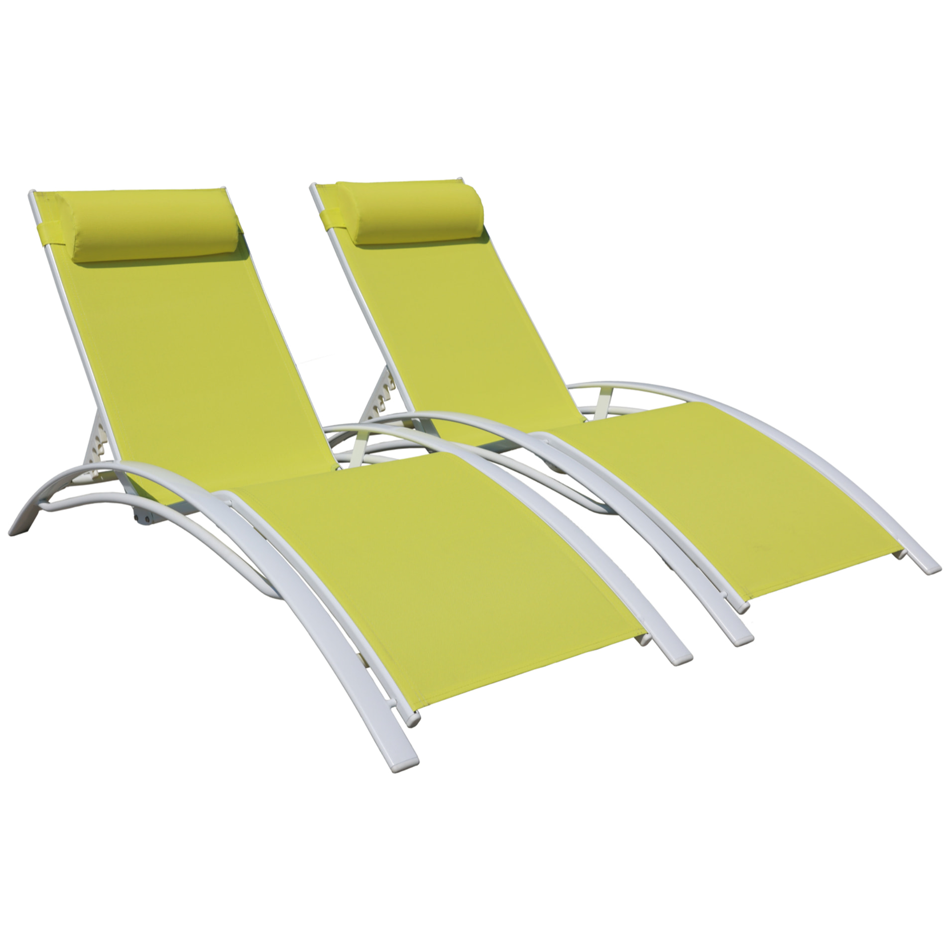 Lot de 2 transats GALAPAGOS en textilène vert - aluminium blanc