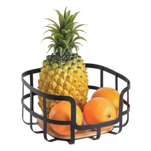 Frutero de estilo industrial 24x24,5x12cm en acero y bambú en color Negro
