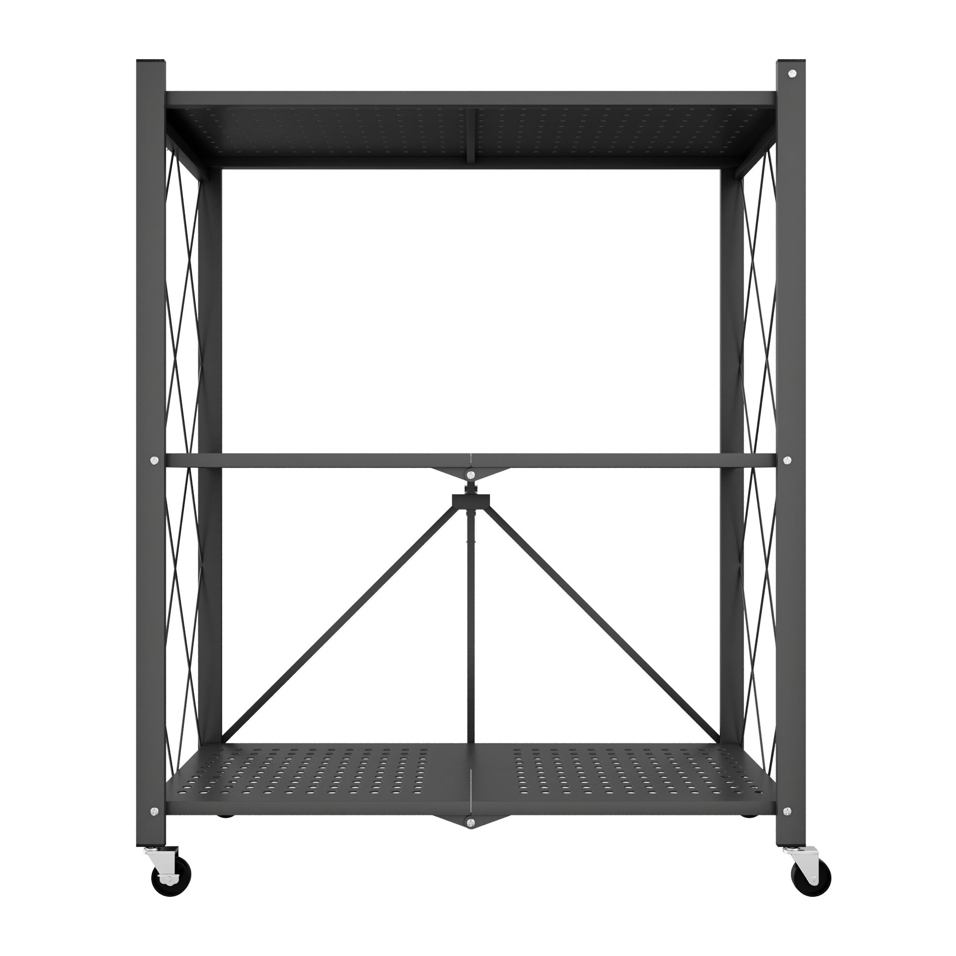 Smithers - Scaffale Carrello Pieghevole Salvaspazio 72x90x33,5 cm 3 Ripiani Richiudibile in Metallo Nero
