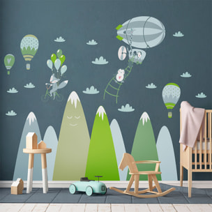 Stickers muraux enfants - Décoration chambre bébé - Autocollant Sticker mural géant enfant montagnes scandinaves ANIMAUX FARCEURS