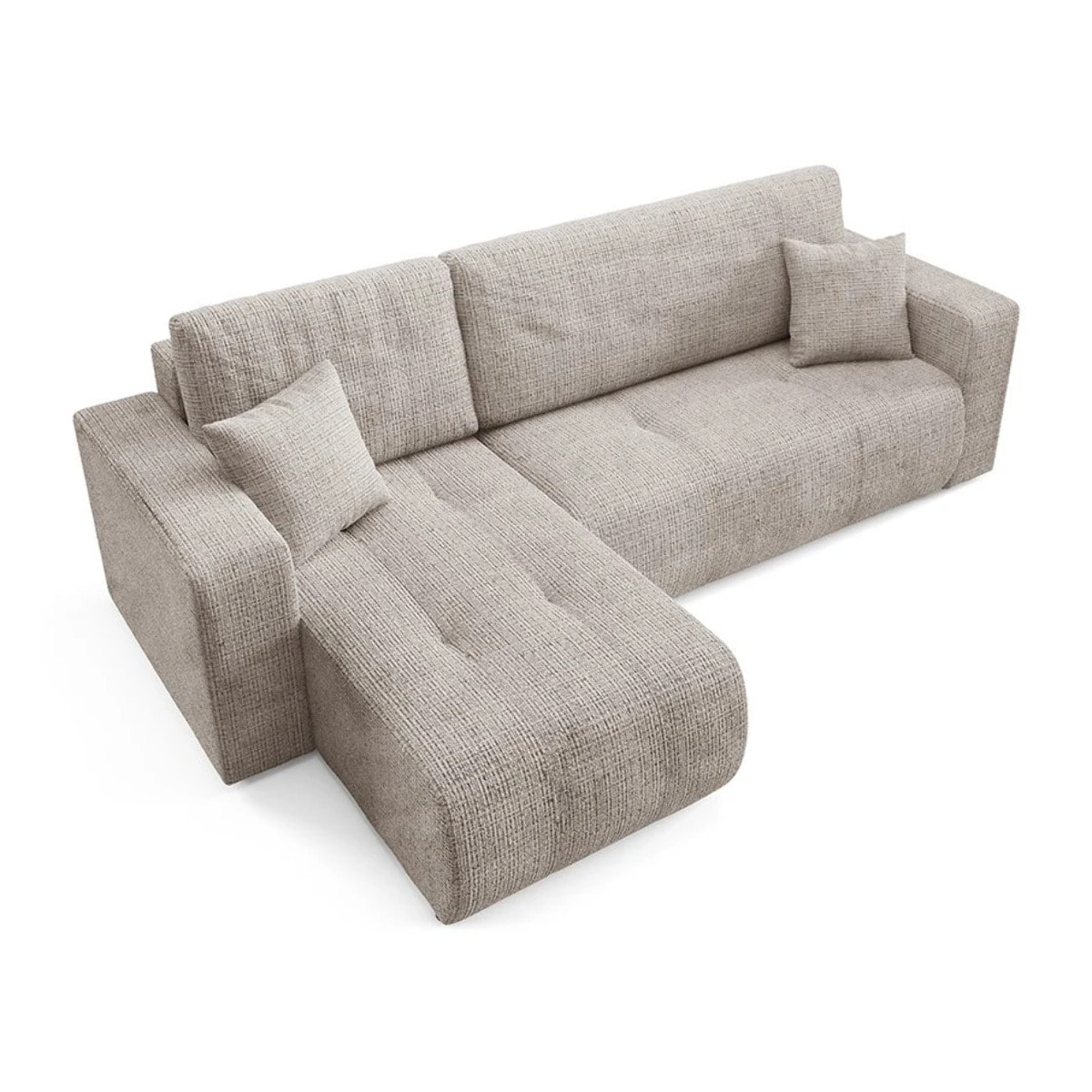 AURORE - Canapé d'angle gauche 3 places en tissu texturé taupe