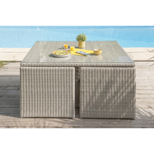 OCEANE - Ensemble repas de jardin encastrable 8 places en résine tressée crème